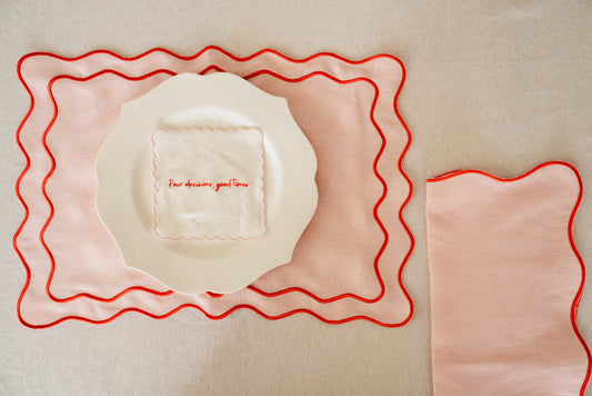 Cherry Embroidered Scallop Placemat